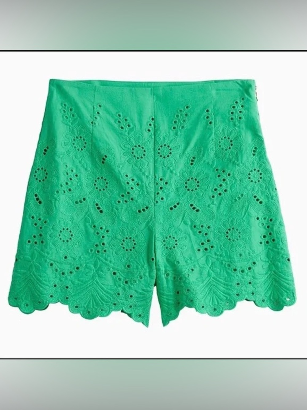 Draper James Green Eyelet Scalloped High-Waist Shorts